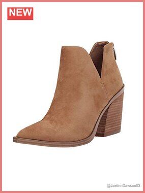 Pointed Toe Stacked Mid Heel Ankle Boots Faux Leather Back Zipper Booties